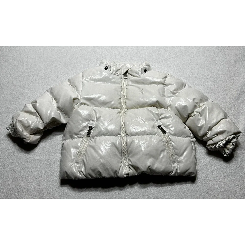 Ralph Lauren Polo Kids Puffer Jacket Size 12m Off White Duck Down Feathers *Flaw